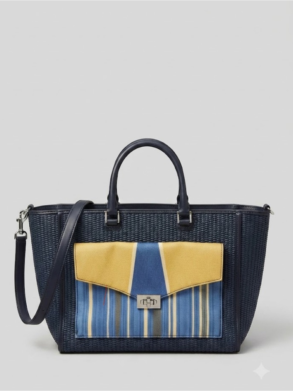 Tory Burch T-Lock Raffia Tote Bag